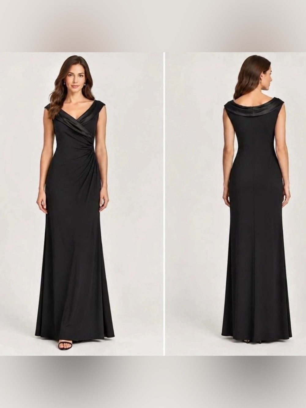 Lauren Ralph Lauren Off-the-Shoulder Satin-Trim Evening Gown Black Size 12